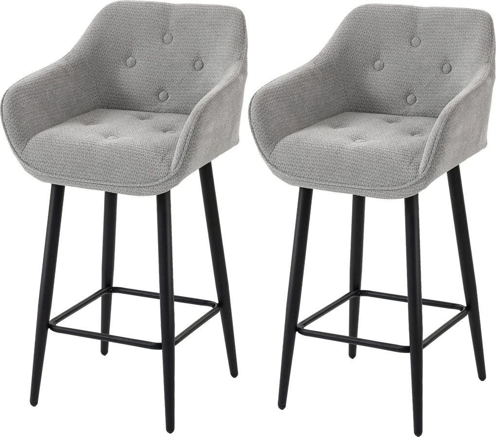 Conjunto de 2 bancos de bar, cadeiras de bar estofadas em chenille, assento largo 67H cm, encosto e apoio para os pés, cinzento
