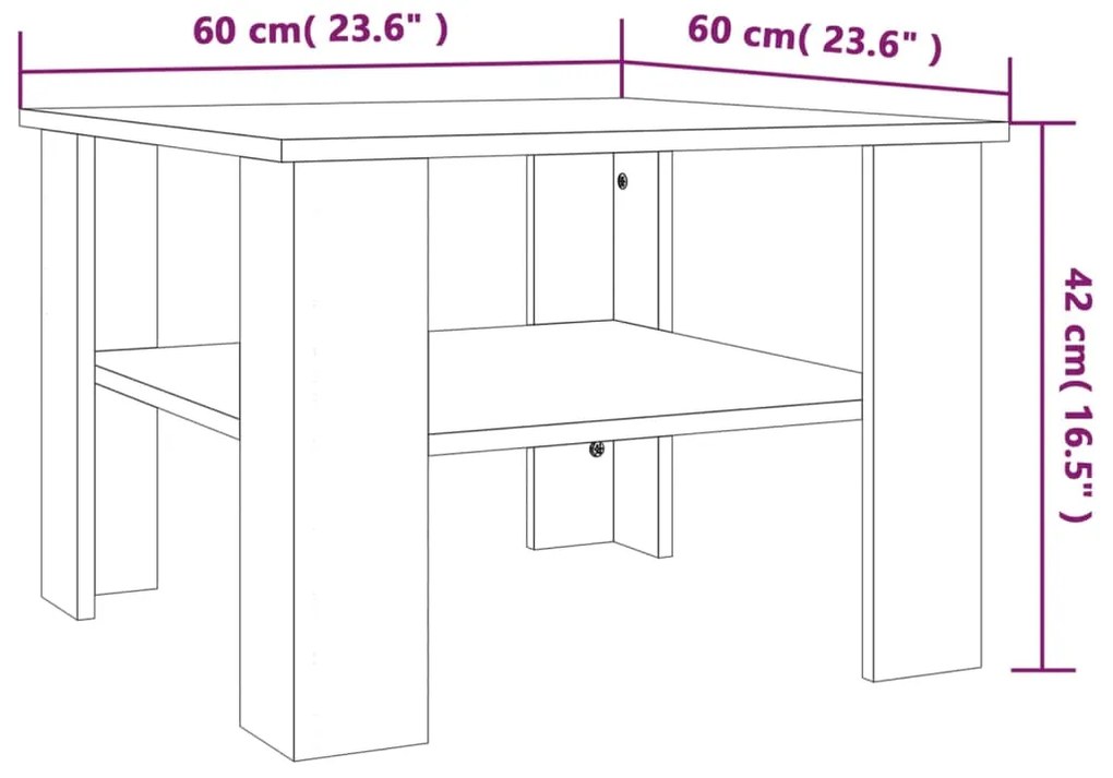 Mesa de centro 60x60x42 cm madeira processada carvalho fumado