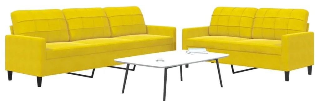 2 pcs conjunto de sofás com almofadões veludo amarelo