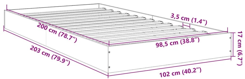 Estrutura cama 100x200 cm derivados de madeira cinzento sonoma