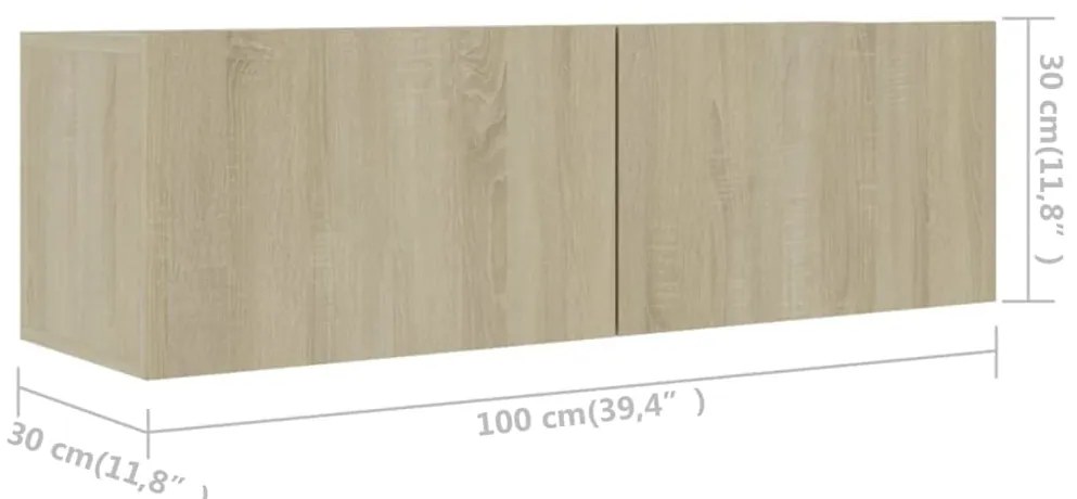 4pcs conjunto de móveis de TV contraplacado cor carvalho sonoma