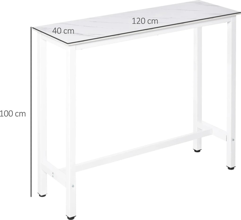 Mesa de Bar Mesa Alta (BANCOS NÃO INCLUIDOS) com Bancada de Efeito Marmorizado e Pés de Metal Estilo Moderna para Cozinha Bistro Cafeteria 120x40x100c