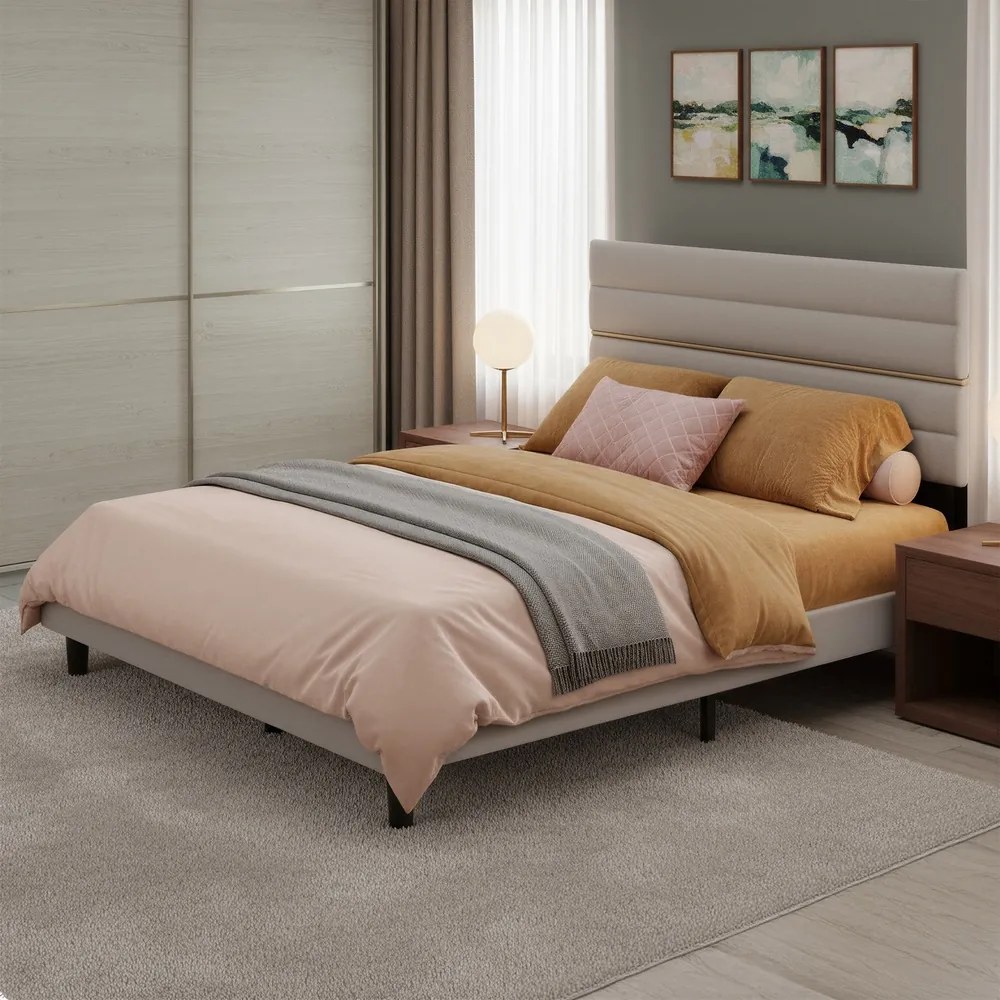 Estrutura de cama de casal, adequada para colchões de 160 x 200 cm (NÃO INCLUIDO) bege