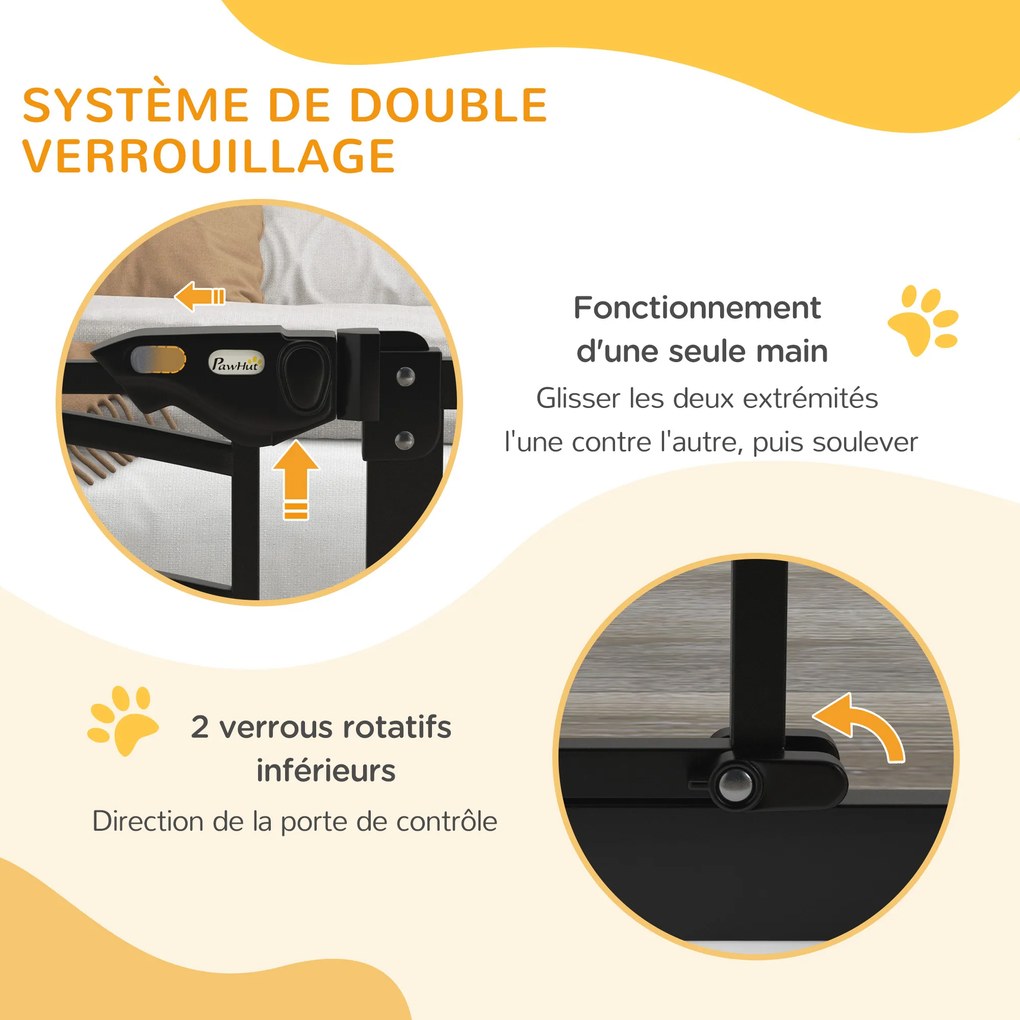 Barreira de segurança para cães, extensível, com duplo bloqueio, 74-80 x 76 cm, preta