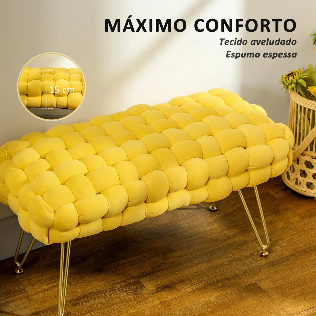 Banco Capri – 76x38x41,5 cm – Amarelo – Estofado em Veludo com Pés Met
