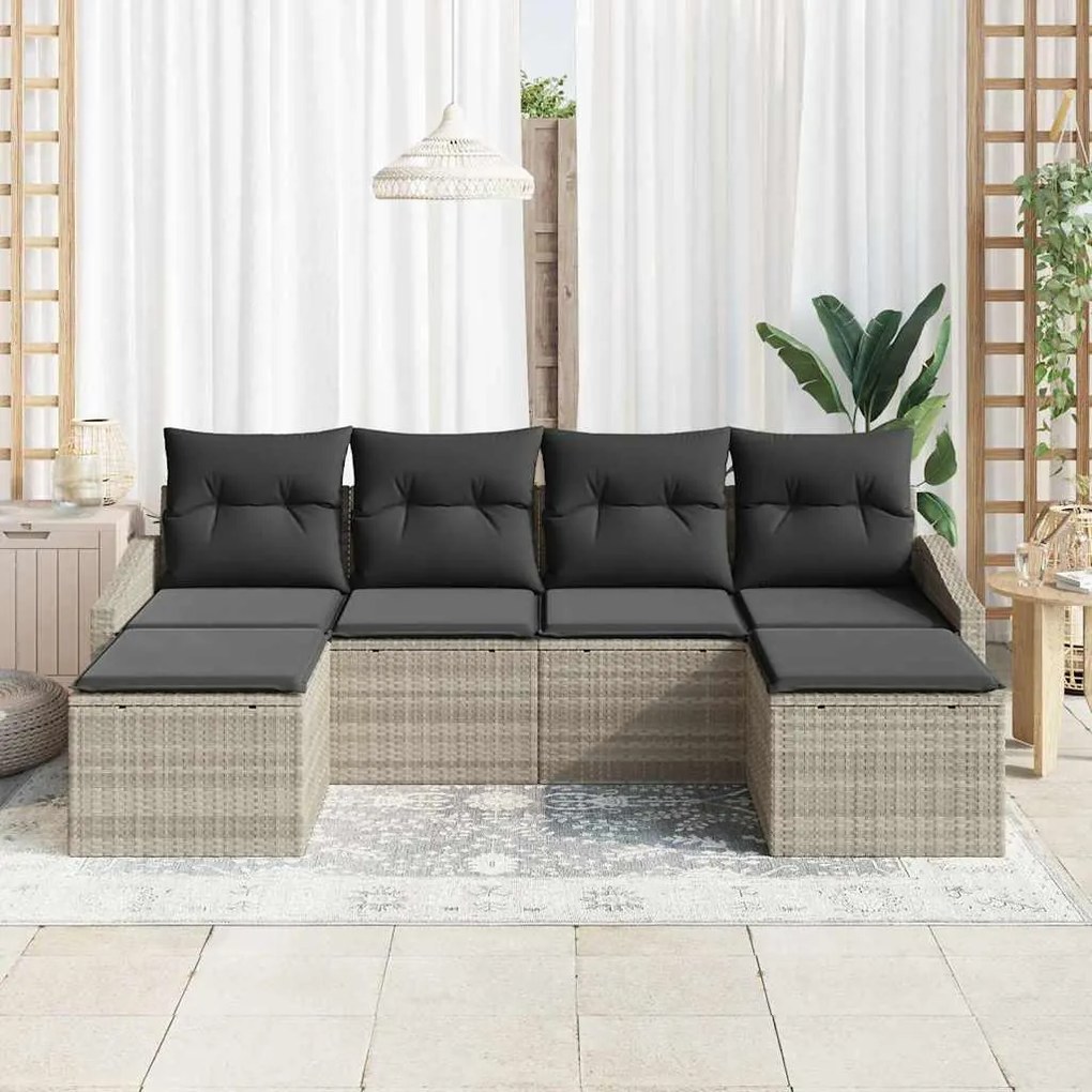 Conjunto de Jantar para Jardim de 6 Peças com Almofadas em Rattan Sint