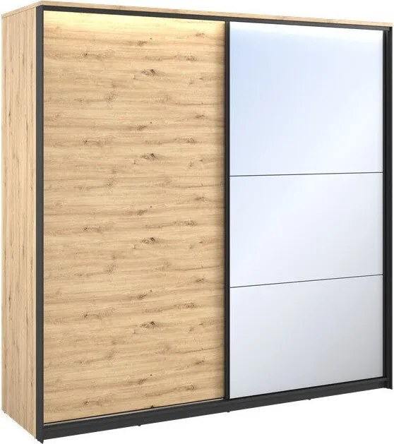 Roupeiro Luliru 137, Carvalho Artisan, Preto, 221x220x68cm, 223 kg, Portas para roupeiro: Deslizante, Número de prateleiras: 10, Número de prateleiras: 10