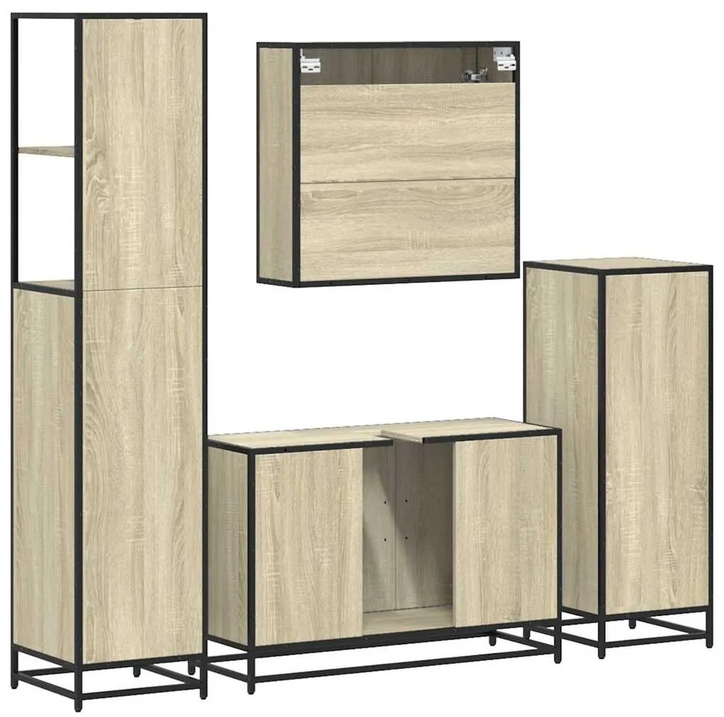 4 pcs conj. móveis casa banho derivados madeira carvalho sonoma