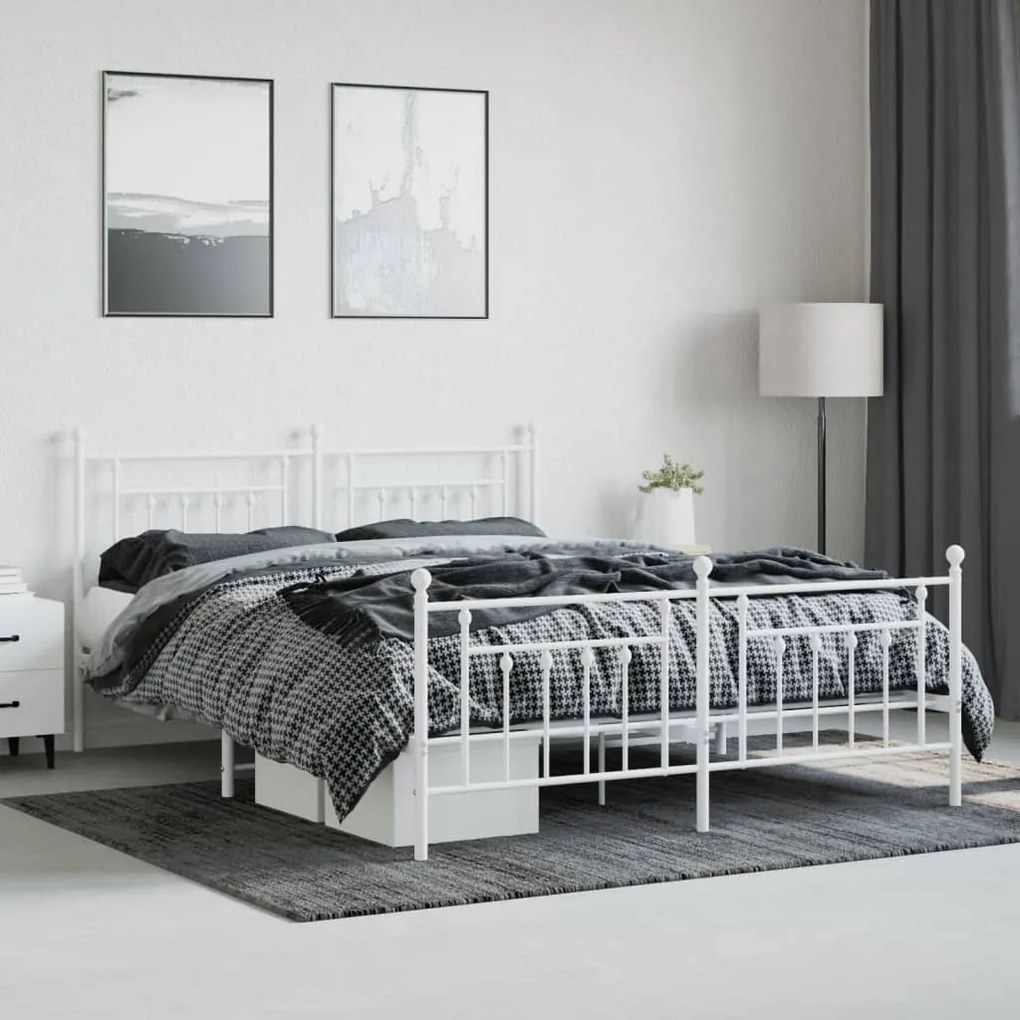 Estrutura de cama com cabeceira e pés 180x200 cm metal branco