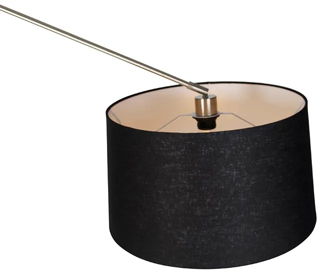Candeeiro de pé moderno em aço com cúpula em linho preto 45 cm - Editor Moderno