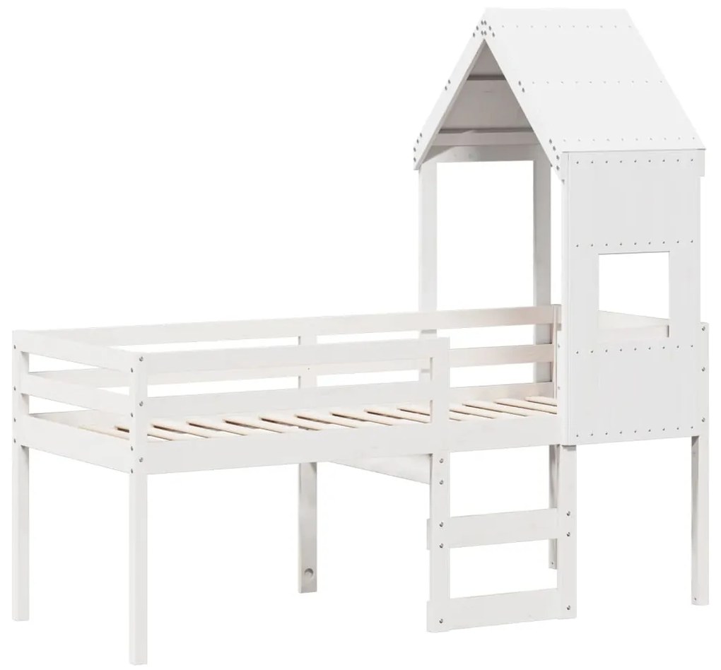 Cama alta com telhado 75x190 cm pinho maciço branco