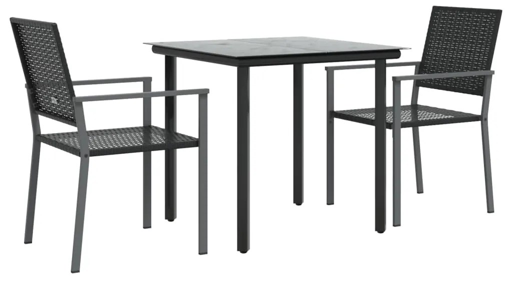 3 pcs conjunto de jantar p/ jardim vime PE e aço