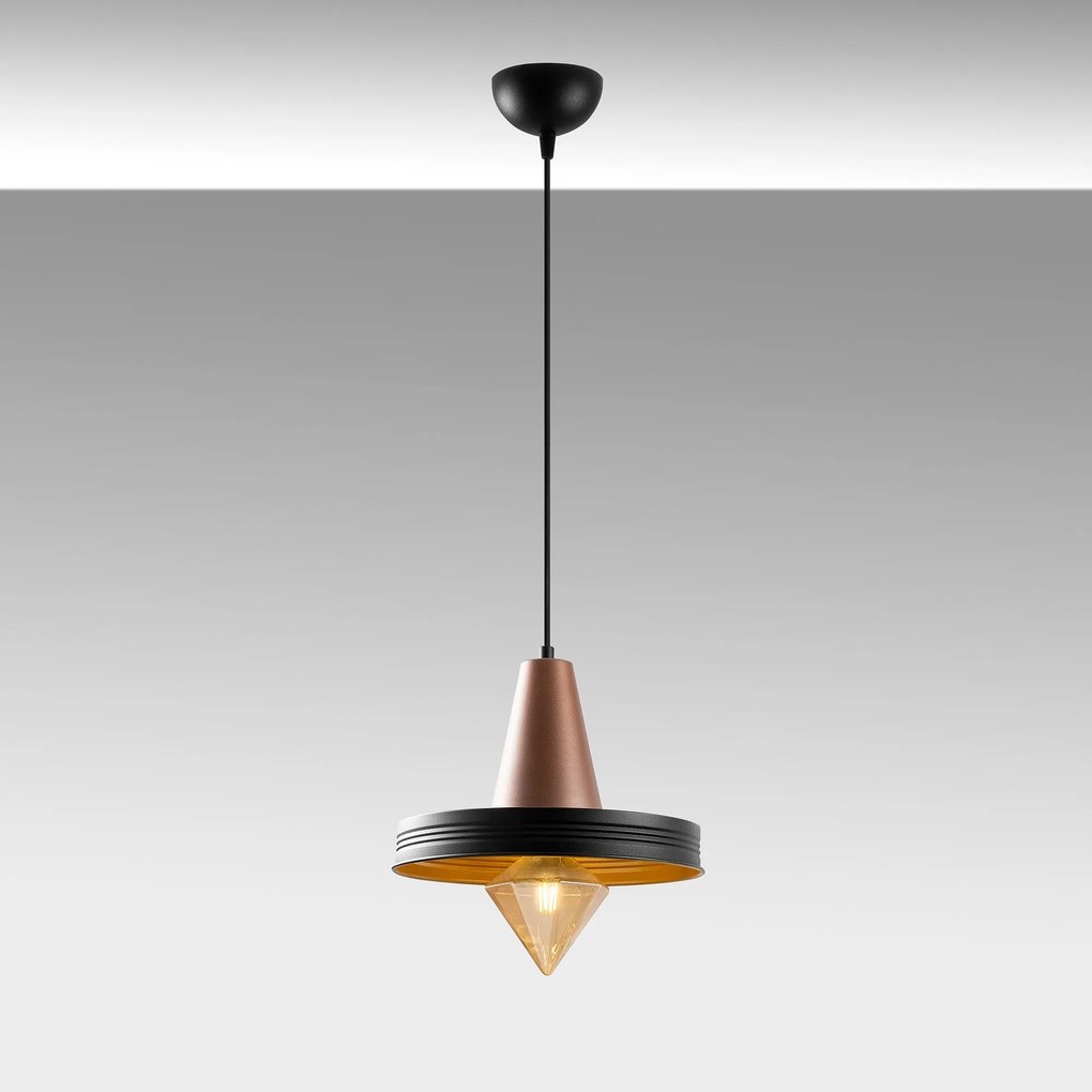 Lustre Dodo – Preto e Cobre – 32 x 32 cm