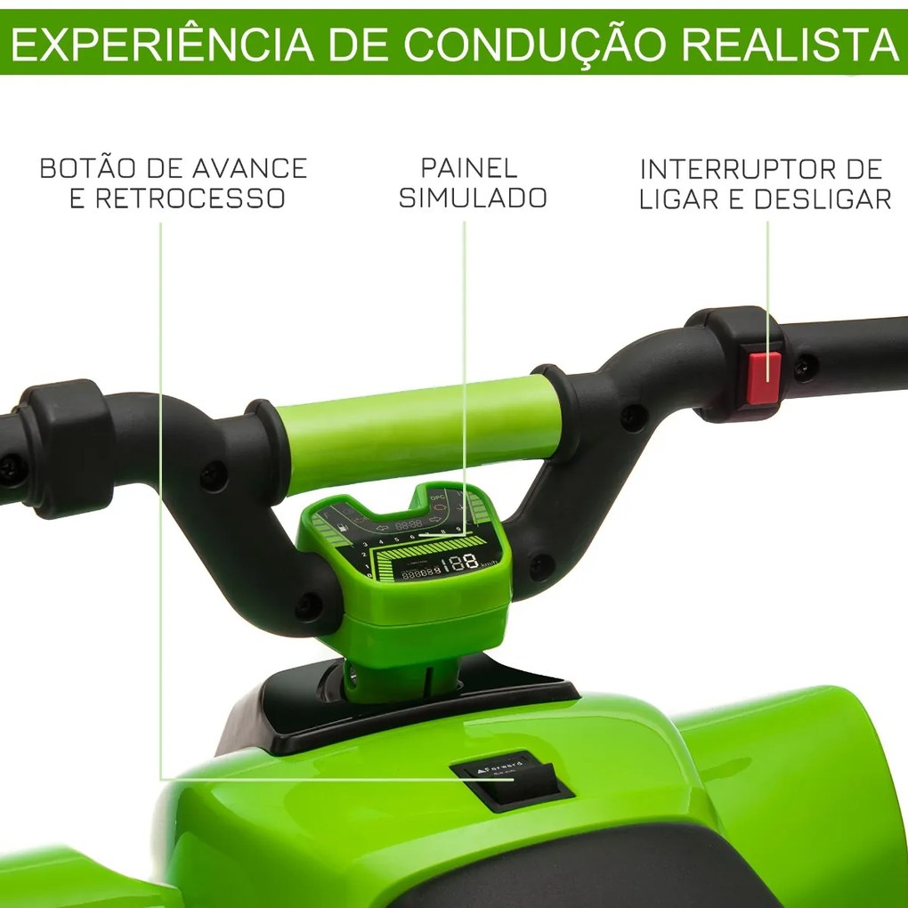 Moto 4 Elétrico Elétrica para Crianças de 18-36 Meses Quadriciclo a Bateria 6V com Avance e Retrocesso 72x40x45,5cm Verde