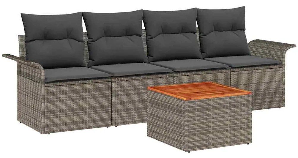 Conjunto de Sofá de Jardim de 5 Peças com Almofadas Cinza Rattan Acáci