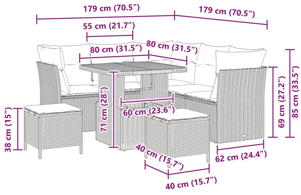 Conjunto de Sofá de Jardim de 8 Peças com Almofadas Cinza Polirattan A