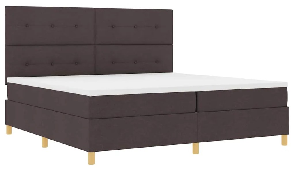 Cama Box Spring com Colchão e LED Marrom Escuro 200x200 cm Tecido