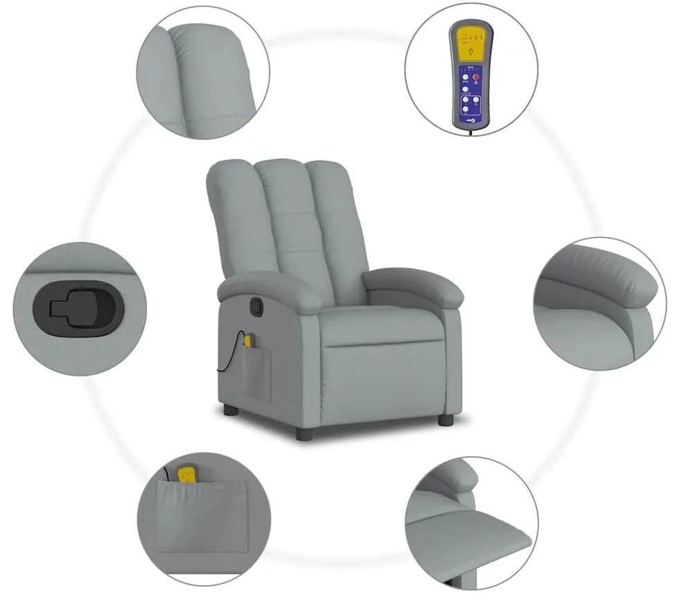 Poltrona de massagens reclinável tecido cinzento-claro