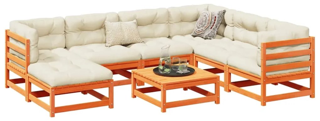 8 pcs conjunto sofás de jardim madeira de pinho castanho mel
