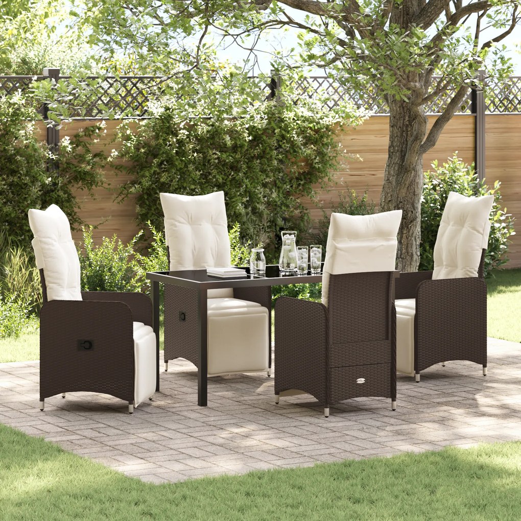 vidaXL Conjunto de Jantar para Jardim com 5 Peças e Almofadas Castanho Rattan Sintético