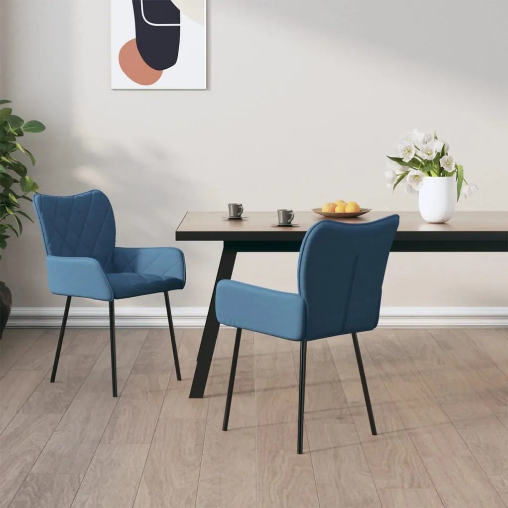 vidaXL Cadeiras de jantar 2 pcs tecido azul