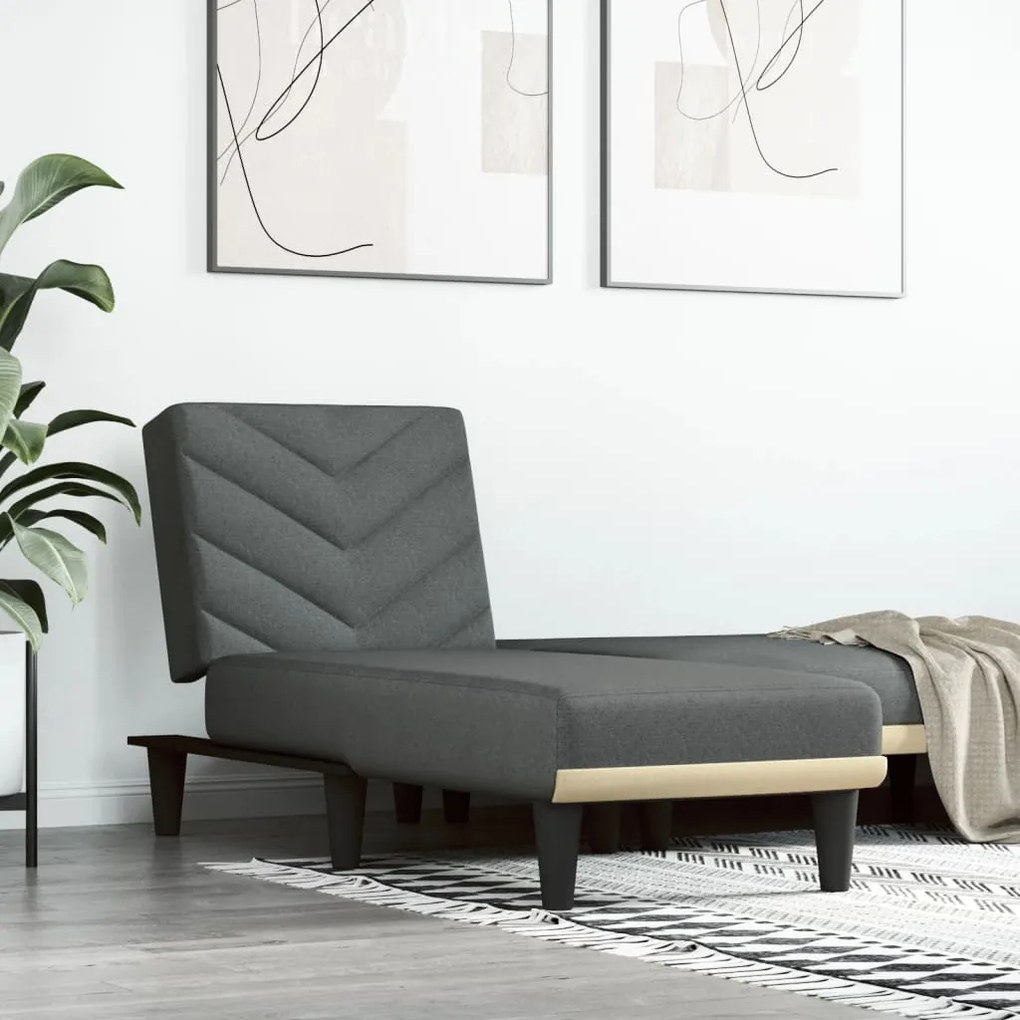 Chaise longue tecido cinzento-escuro