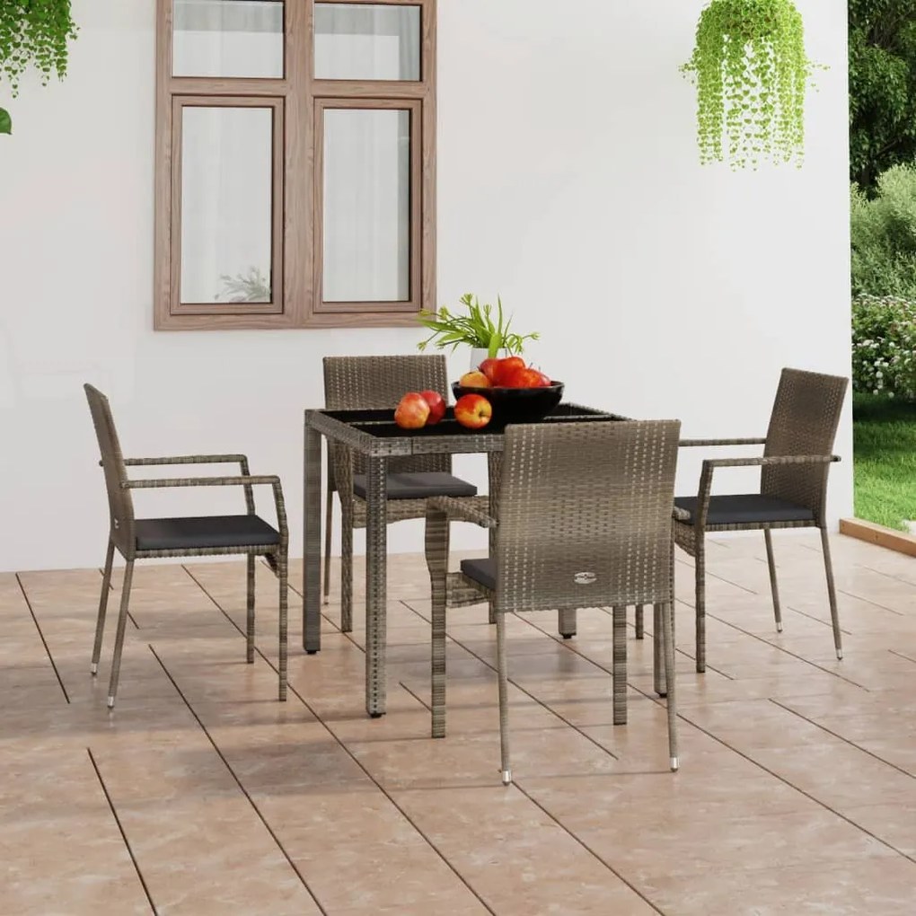 vidaXL Cadeiras de jardim c/ almofadões 4 pcs vime PE cinzento