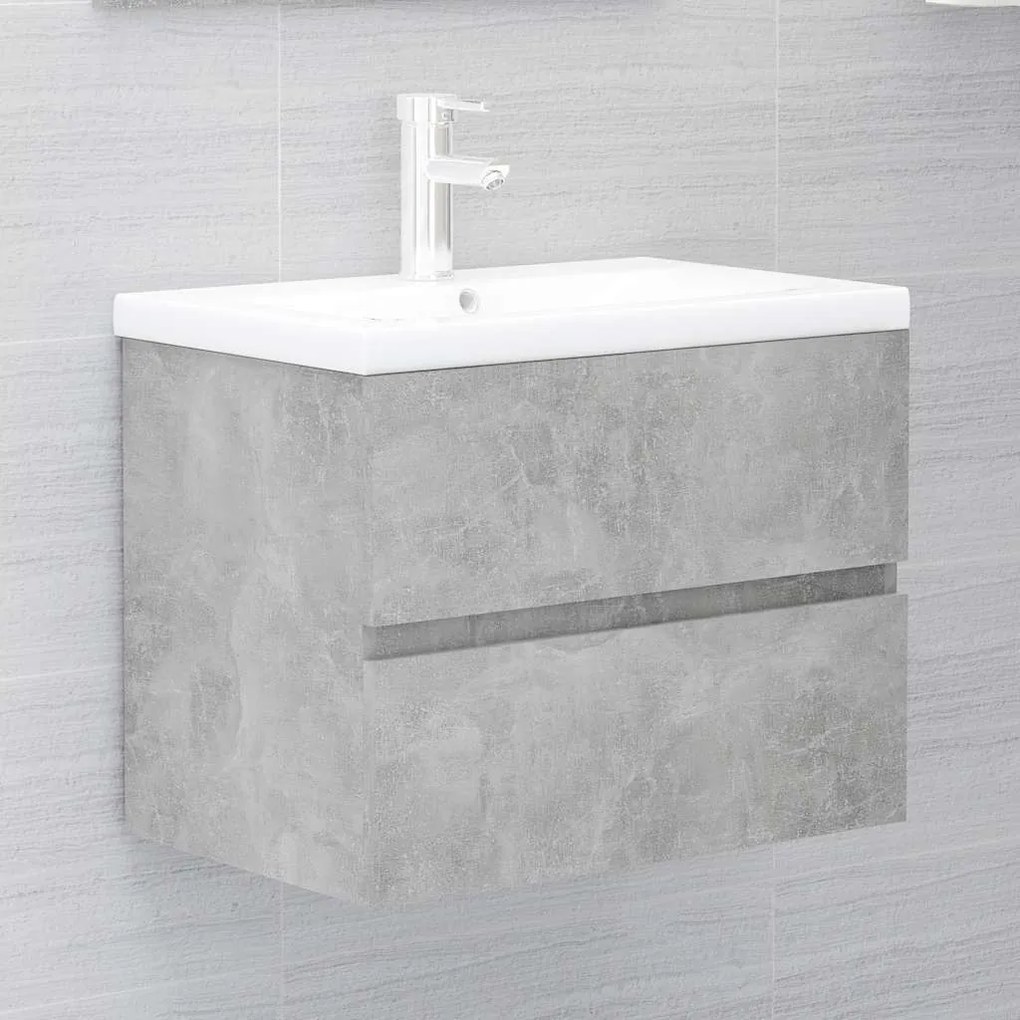 2 pcs conj. móveis casa de banho contraplacado cinzento cimento