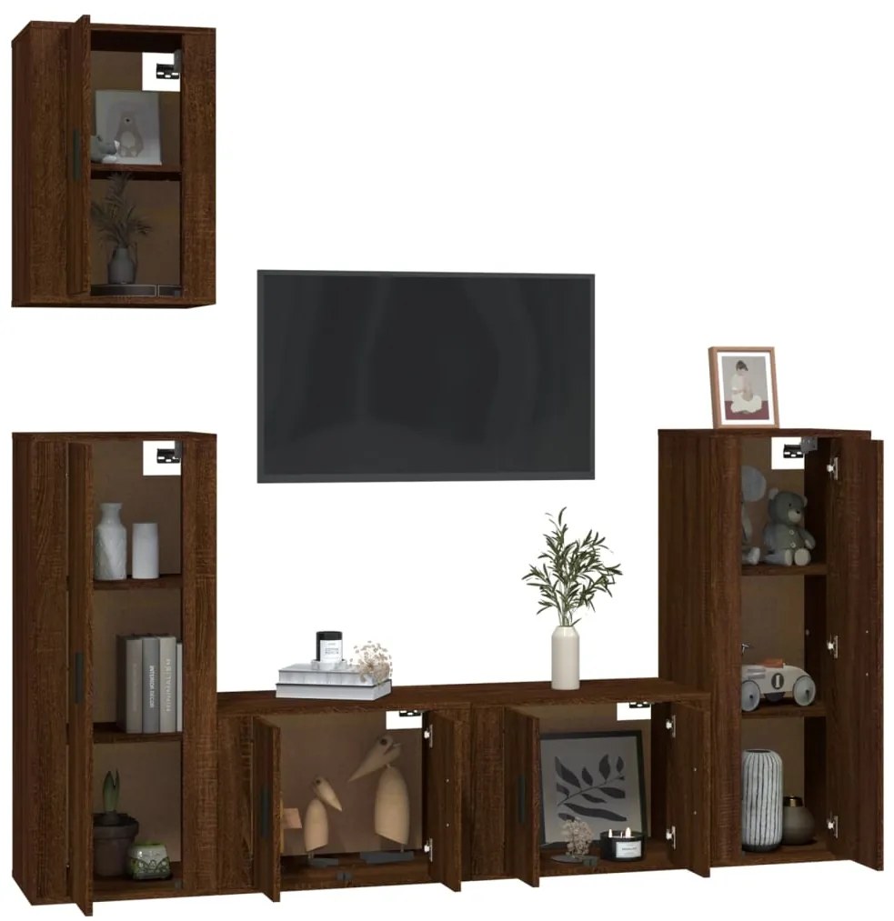 Conjunto móveis de TV 5pcs madeira processada carvalho castanho