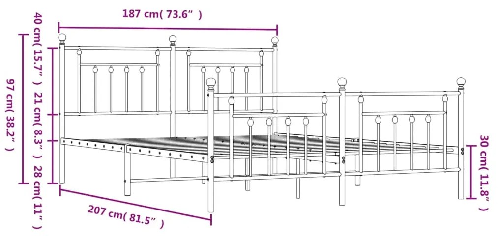 Estrutura de cama com cabeceira e pés 180x200 cm metal branco