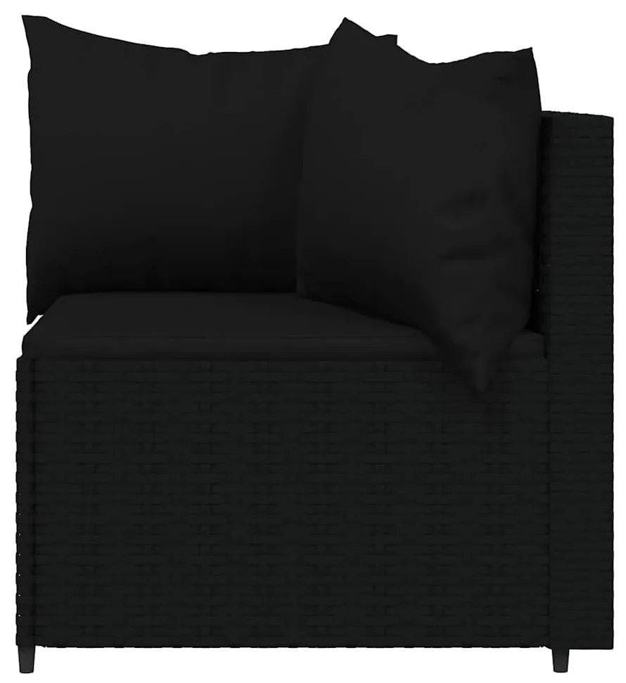 3 pcs conjunto lounge de jardim c/ almofadões vime PE preto
