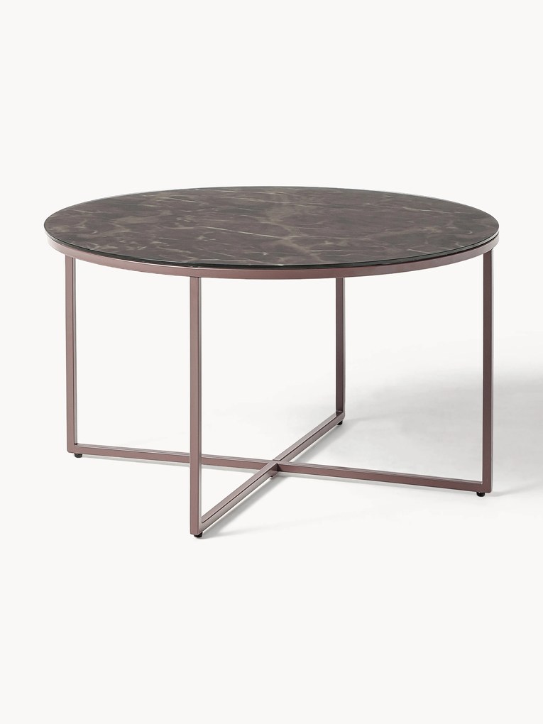 Mesa de apoio redonda com tampo de vidro com efeito de mármore Antigua