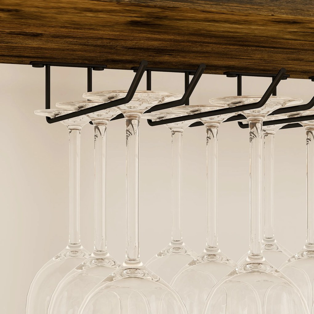 Garrafeira para Vinho para 24 Garrafas Estilo Industrial com Suporte para Copos e Prateleira Aberta 66x30x100,3 cm Castanho Rústico