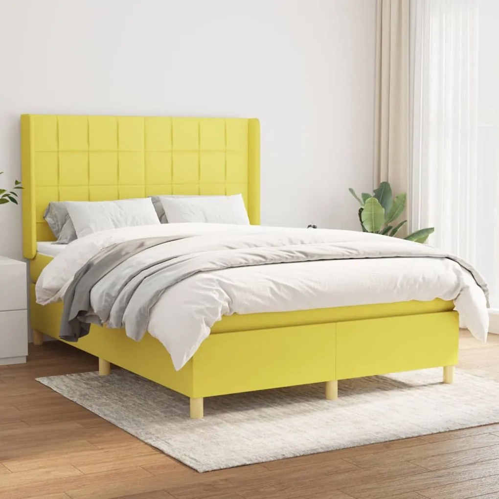 vidaXL Cama com molas/colchão 140x190 cm tecido verde