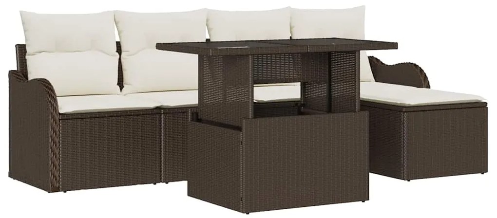 Conjunto de Sofá de Jardim vidaXL de 6 peças com Almofadas Castanho Vi