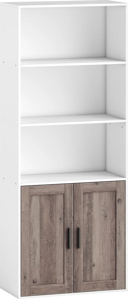 HOMCOM Estante para Livros Estreita Estante com Armário com Prateleira Ajustável 60x30x149,5 cm Branco e Castanho | Aosom Portugal