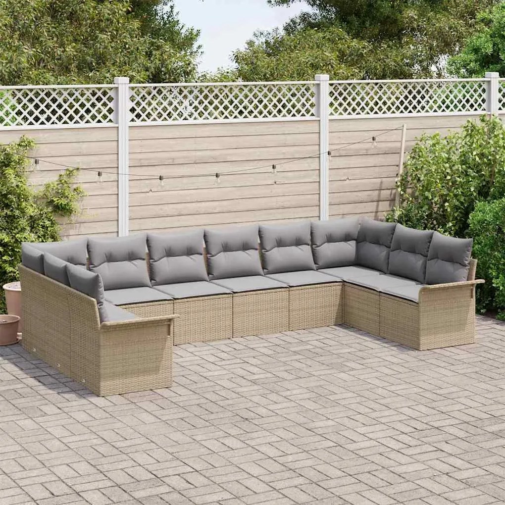 Conjunto de Sofá vidaXL para Jardim de 10 Peças com Almofadas Bege Rat