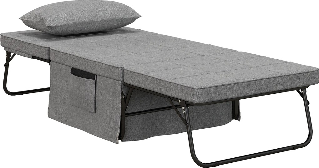 HOMCOM Sofá Cama 4 em 1  Estofado em Linho com Encosto Ajustável em 5 Níveis e Almofada Acolchoada  75x80x74 cm Cinza | Aosom Portugal
