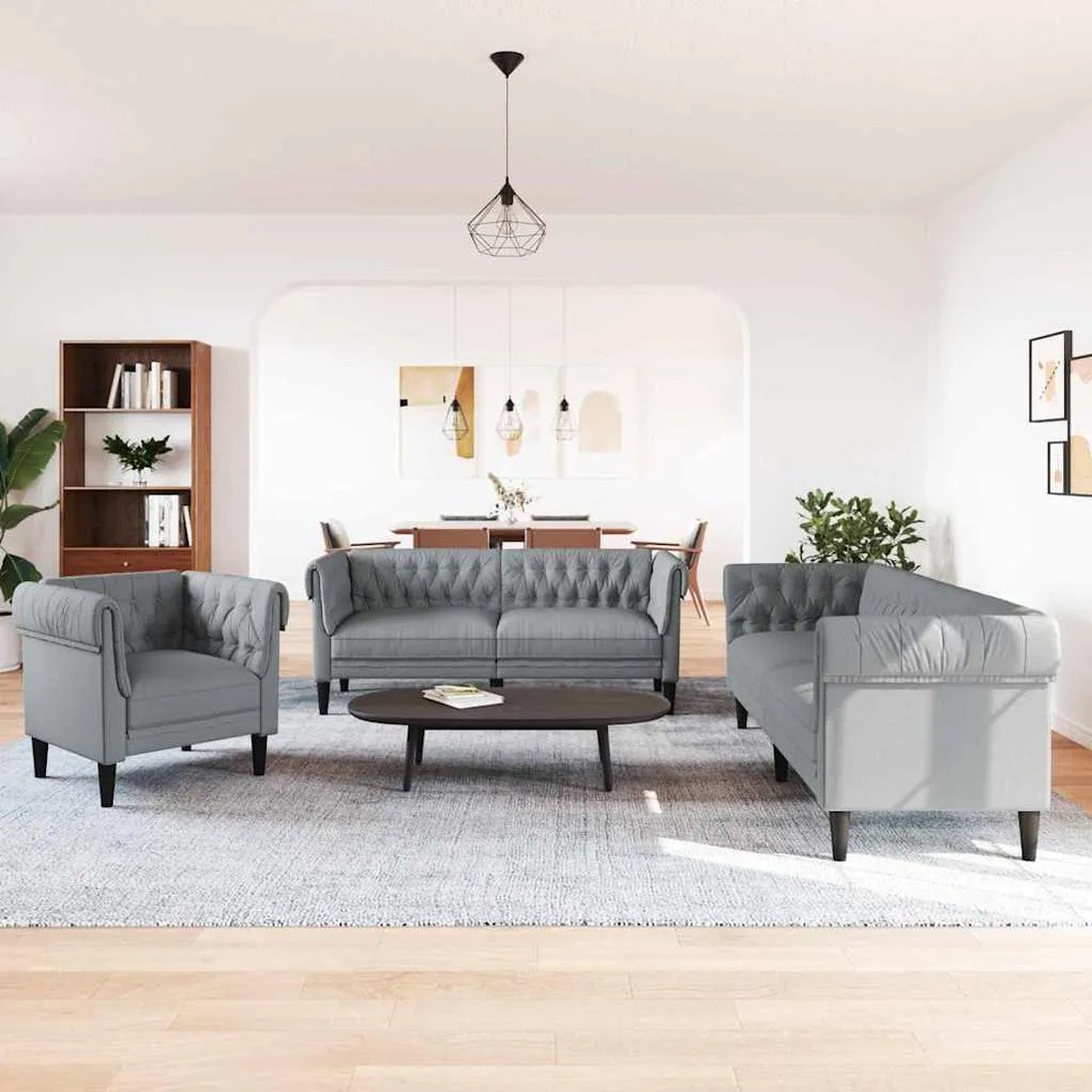 Conjunto de Sofás 3 pcs Cinzento-claro tecido