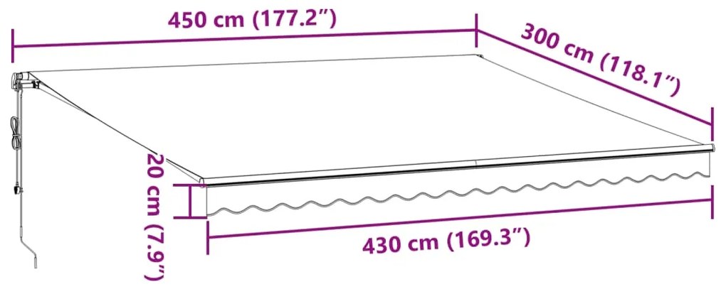 Toldo retrátil automático 450x300 cm castanho