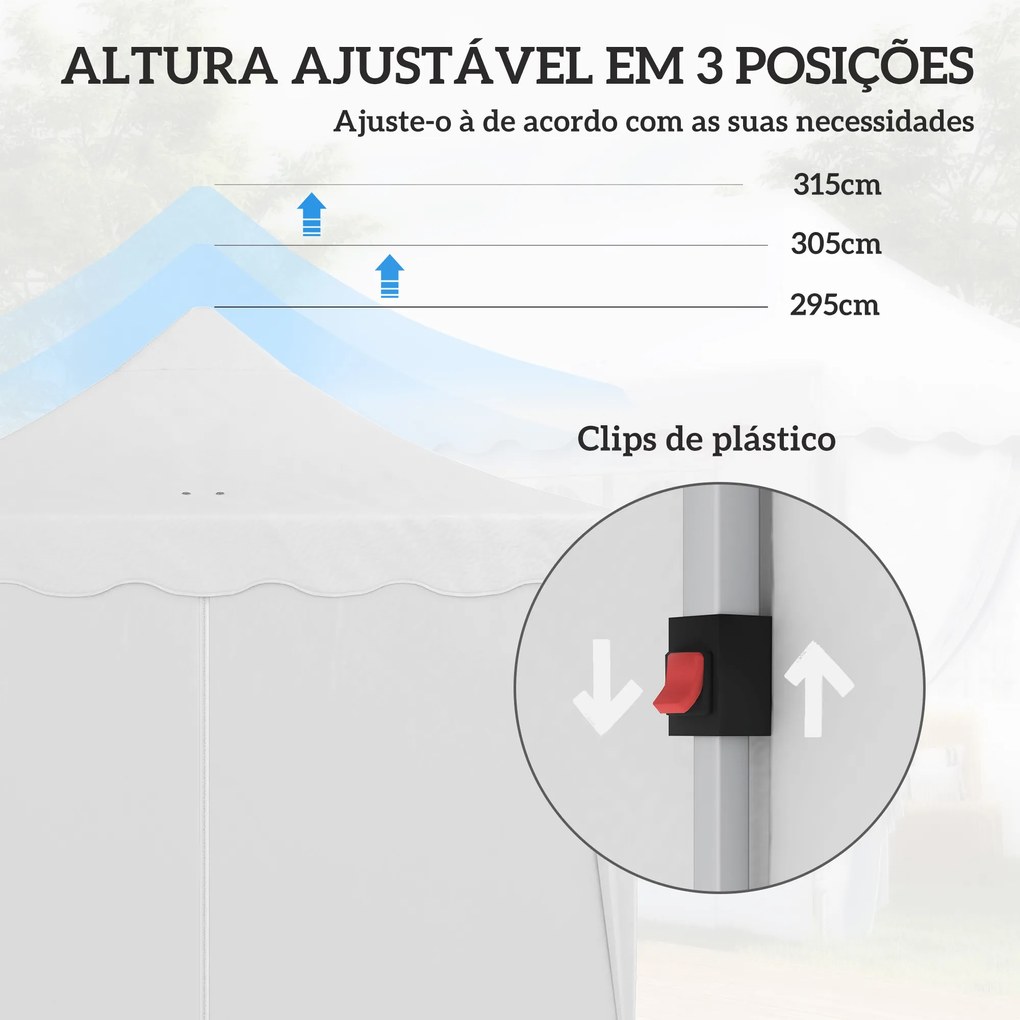 Tenda Dobrável Pop Up 596x300x315 cm com 6 Paredes Laterais Anti-UV Altura Ajustável para Campismo Festas Branco