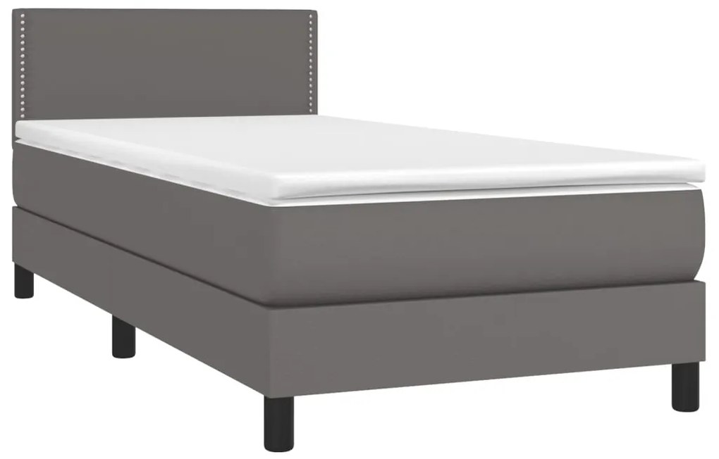 Cama box spring c/ colchão/LED 90x190 cm couro artificial cinza