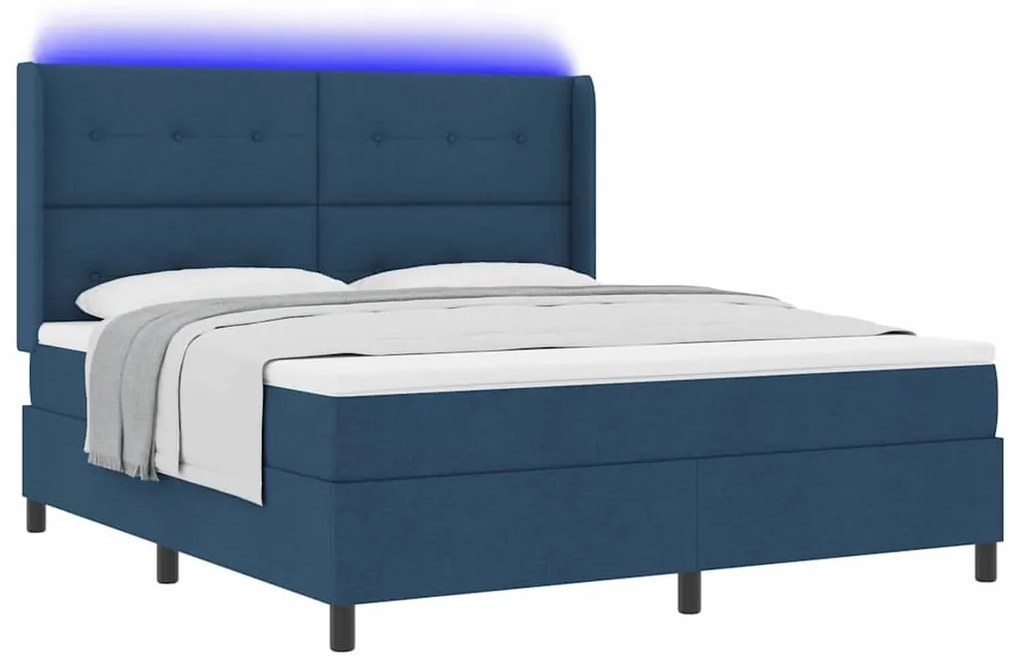 Cama Box com Colchão e LED Azul 180x200 cm, Tecido