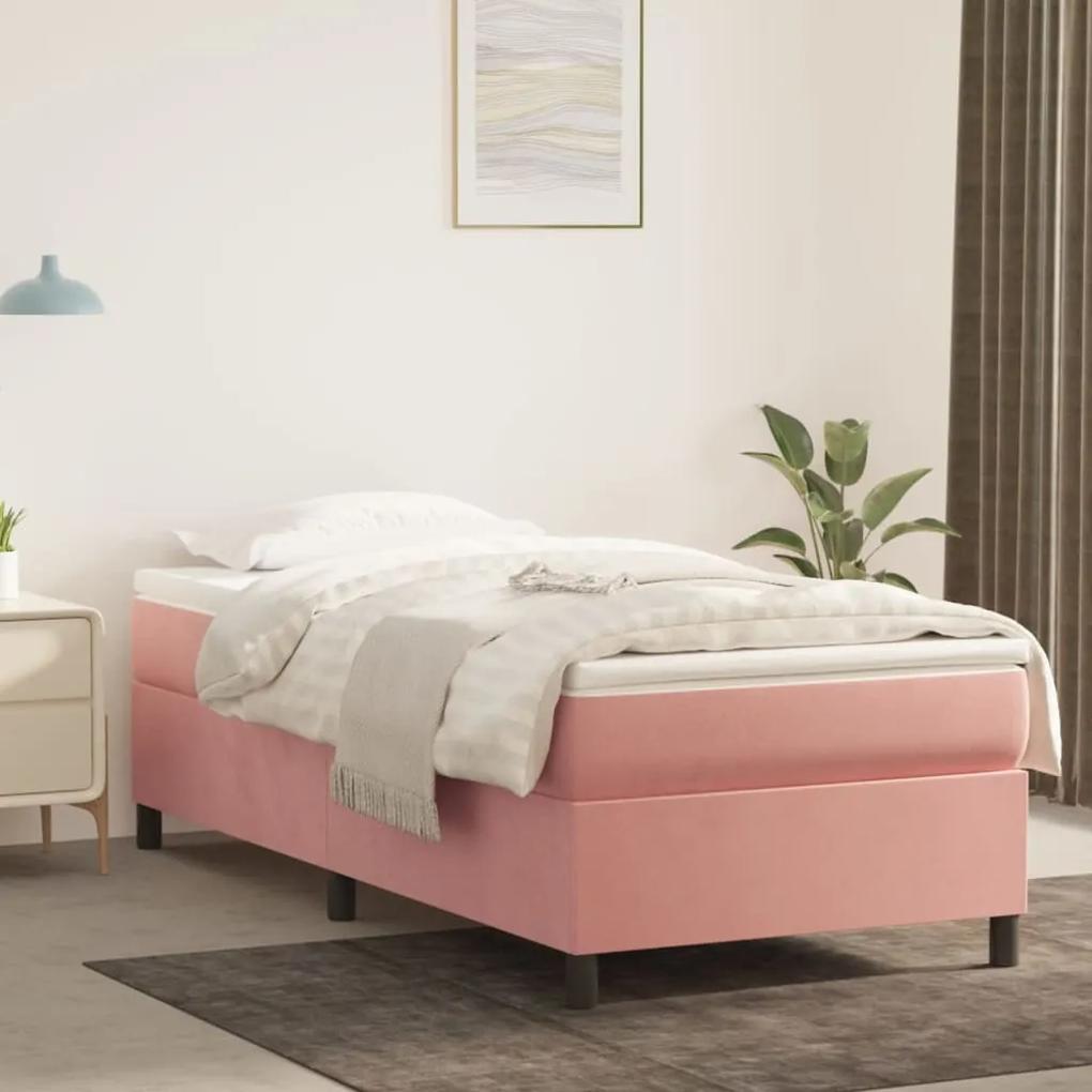 3121107 vidaXL Estrutura de cama com molas 100x200 cm veludo rosa