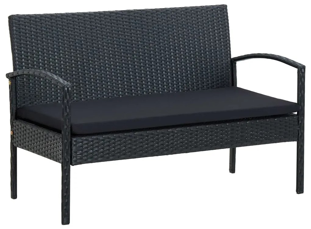 5 pcs conjunto lounge de jardim c/ almofadões vime PE preto