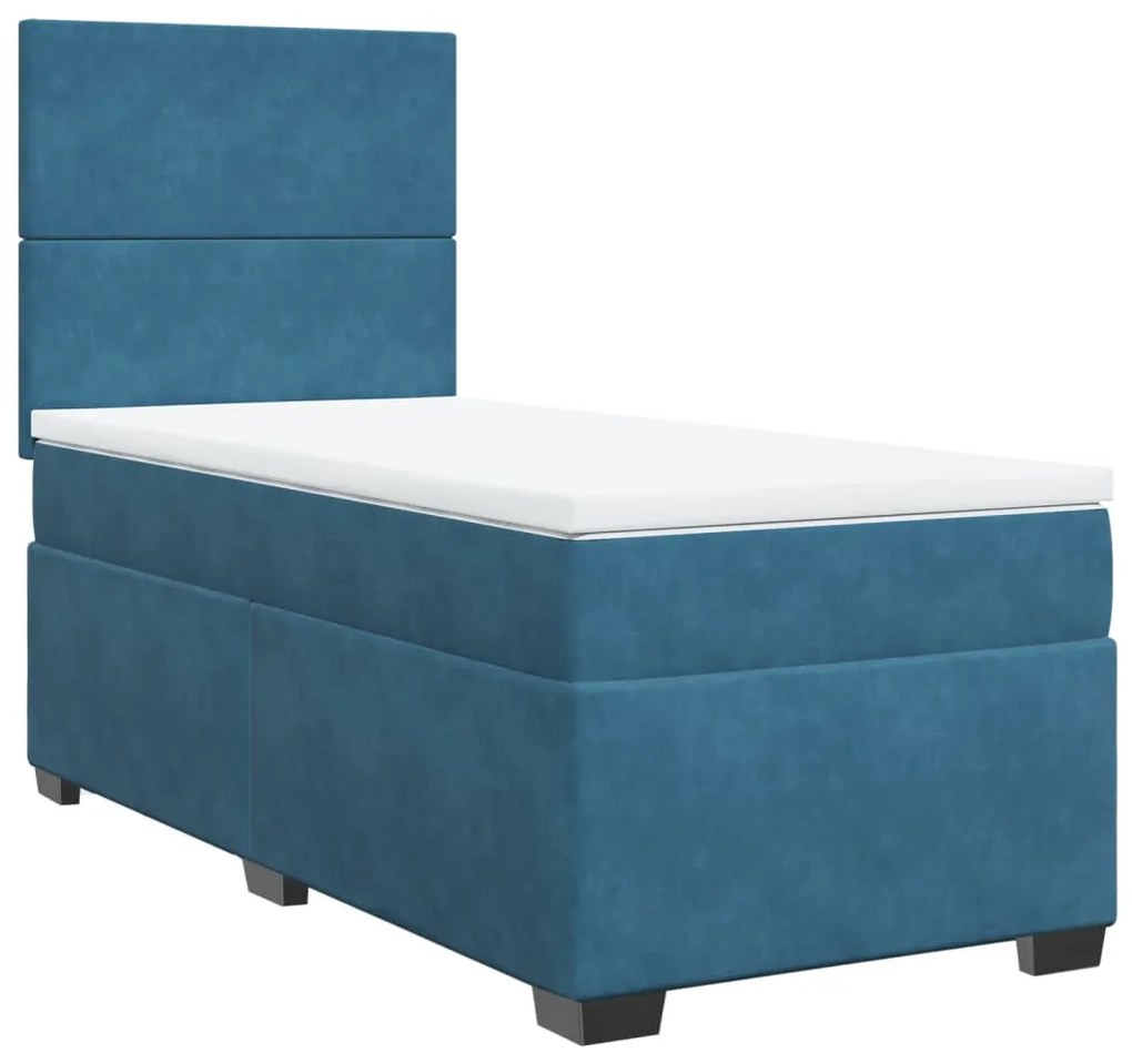 Cama boxspring com colchão 90x200 cm veludo azul