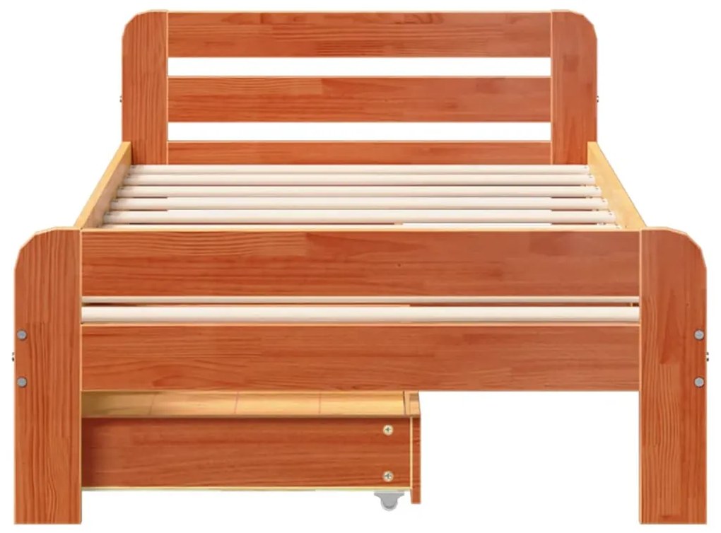 Cama sem colchão 75x190 cm madeira de pinho maciça castanho-mel
