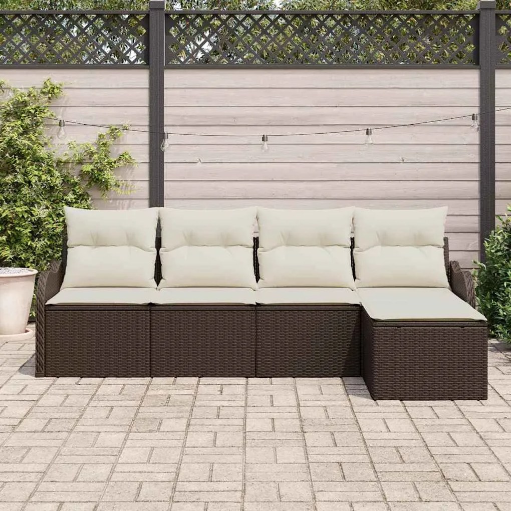 Conjunto de Sofás pra Jardim com 5 Peças e Almofadas Castanho em Ratta