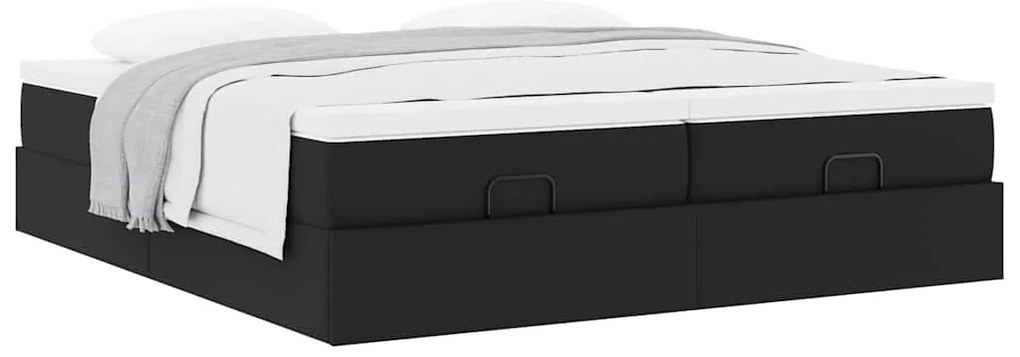 Estrutura de cama otomana com colchões pele artificial preta