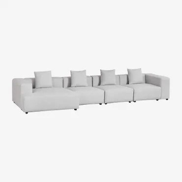 Sofá Modular Chaise Longue Esquerdo De 4 Peças (↔︎420 Cm) Com Apoio De Braço Alto Bruna Tecido Cinzento Glaciar - Sklum